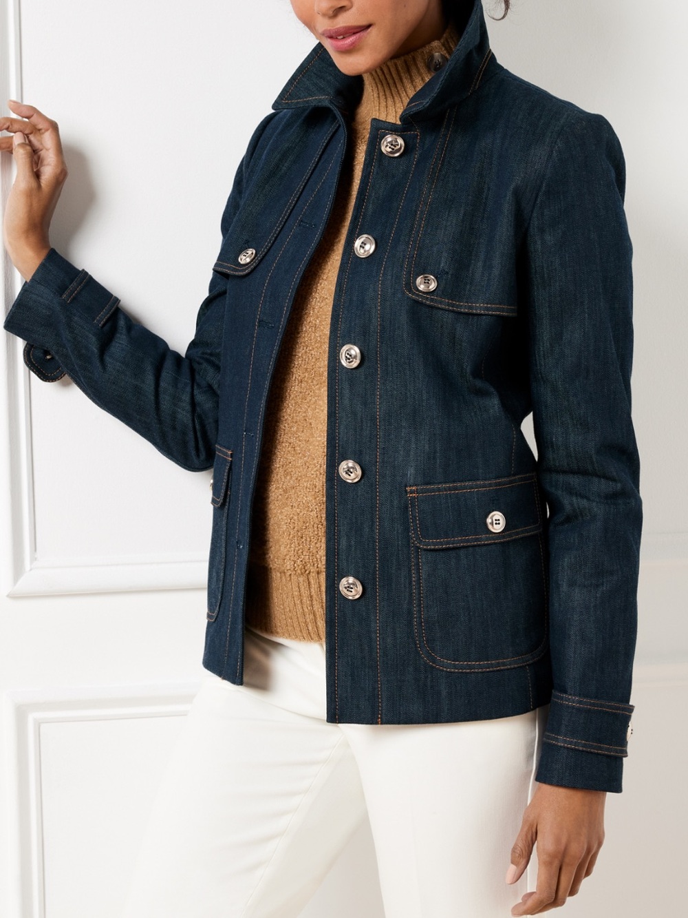 Talbots Dark Wash Denim Short Trench Utility Coat, size 3X